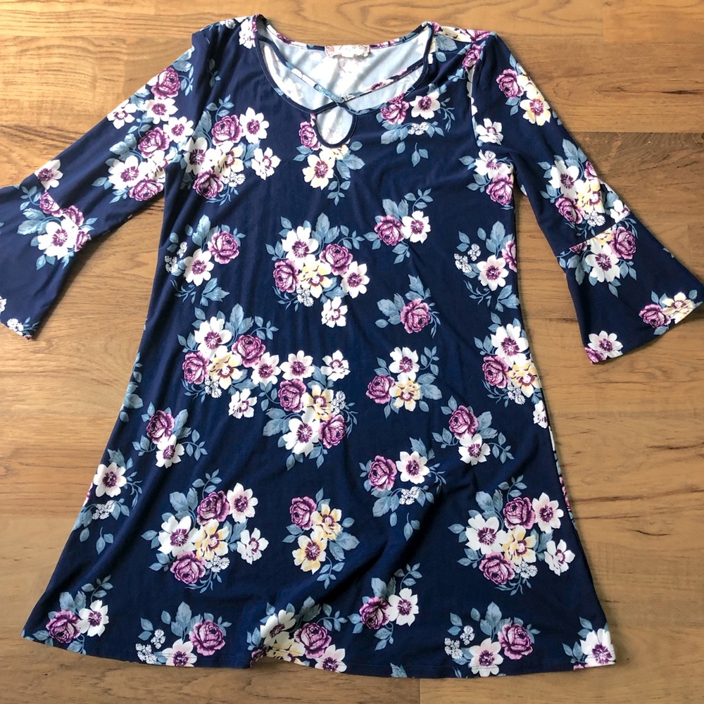 Lightly Worn Pink Rose Navy Floral Dress